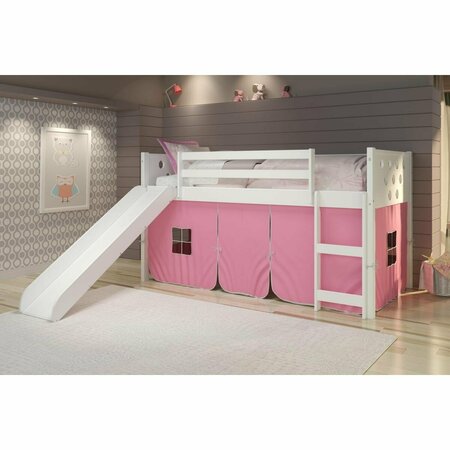 KD GABINETES PD-780ATW-P-785W Twin Size Circles Low Loft with Slide & Pink Tent in White KD3176316